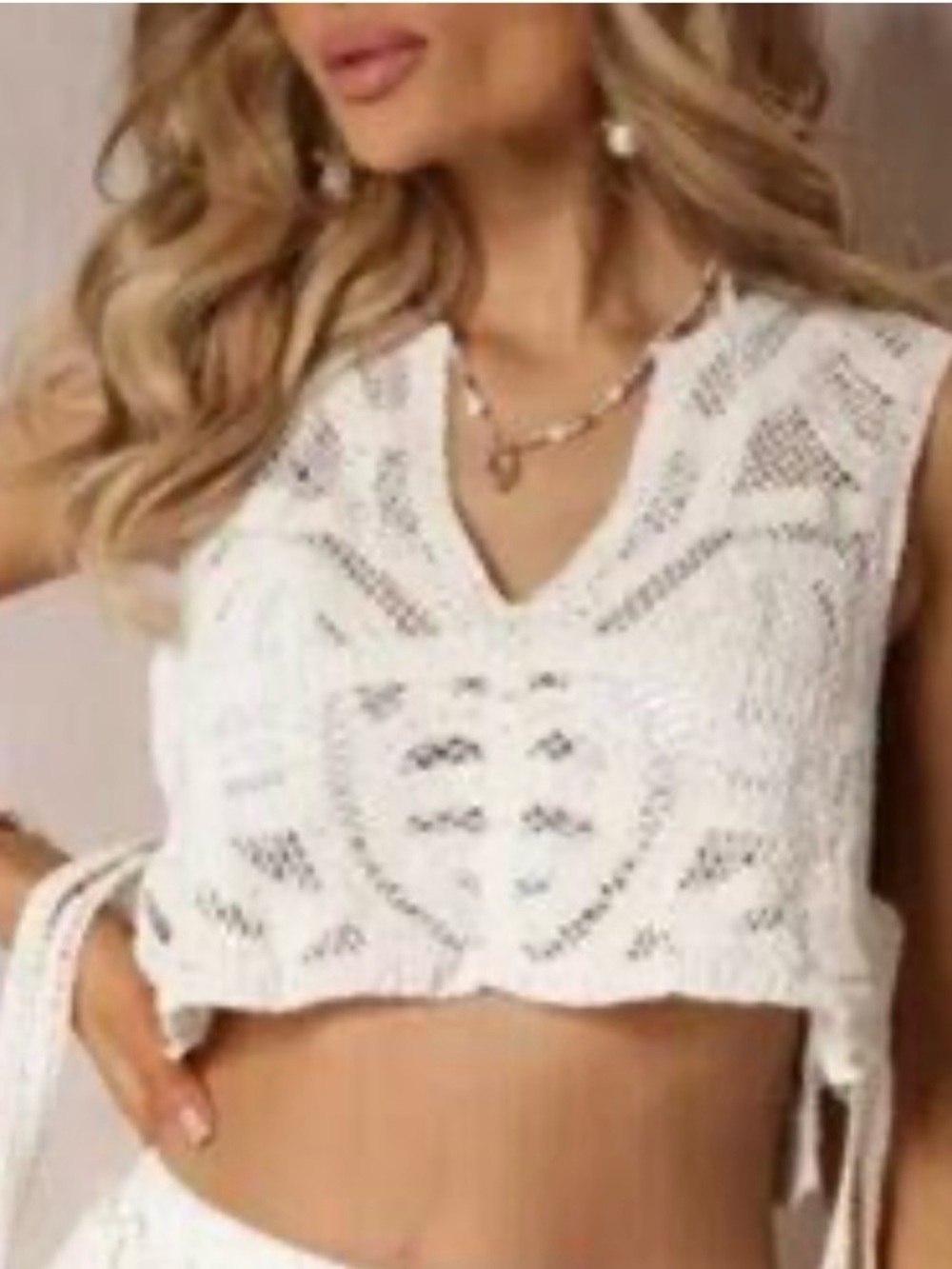 House of Harlow 1960 Crochet Tie Side Crop Top One Size White NWT